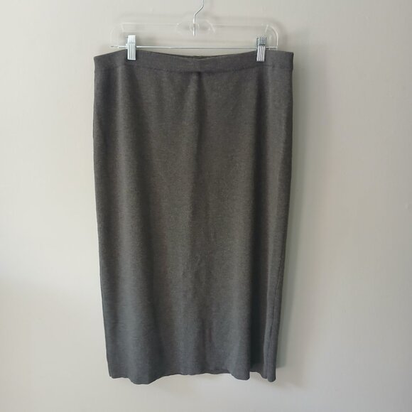 Eileen Fisher Size Large Solid Gray Knit Stretch Pencil Skirt Pull On 100%‎ Wool - Picture 1 of 12